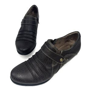 Natural Soul Ankle Booties Womens SZ 8 Brown Leather Zip Slip On Block Heels